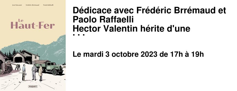 D�dicace avec Fr�d�ric Brr�maud et Paolo Raffaelli Hector Valentin h�rite d'une exploitation foresti�re dans les Vosges. Isol� car � �tranger �, voyant son bien convoit�, il se retrouve vite seul contre tous. Il fait alors travailler des prisonniers en libert� conditionnelle. La gestion de ces hommes n'est pas facile, mais Hector arrive � souder sa petite communaut�, jusqu'� ce qu'�clate le drame qui va pr�cipiter la fin de cette belle aventure humaine.