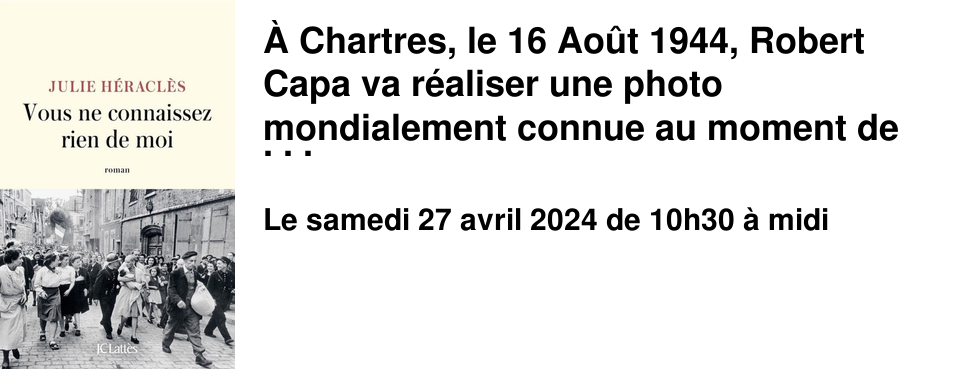 � Chartres, le 16 Ao�t 1944, Robert Capa va r�aliser une photo mondialement connue au moment de l'�puration sauvage men�e par la population fran�aise apr�s la Lib�ration. Julie H�racl�s va s'inspirer de cette photo, pour mettre en sc�ne Simone, tondue � la lib�ration. Un premier roman qui ne laisse pas indiff�rent.