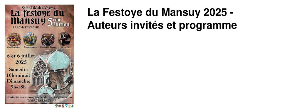 La Festoye du Mansuy 2025 - Auteurs invit�s et programme